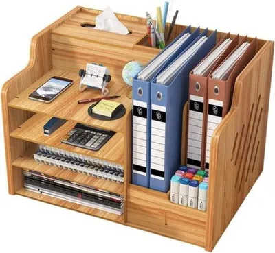 Obrázek produktu pro Dřevěný organizér do kanceláře – stylový design – velká kapacita pro kancelářské potřeby