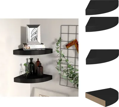 Immagine prodotto di vidaXL Mensole galleggianti ad angolo 2 pezzi nero 25x25x3,8 cm MDF - Mensole da parete