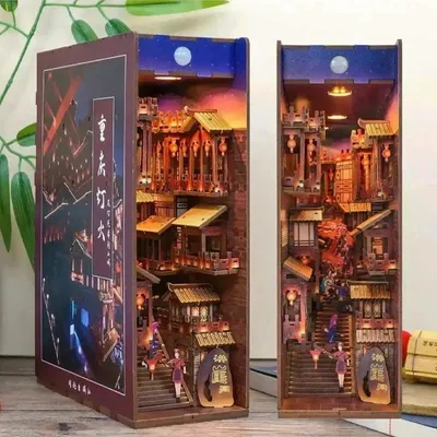 Image de Maison miniature Book Nook - Ville sur le Fleuve Bleu Yangtsé - Puzzle 3D - 130 pièces - Maison miniature - avec éclairage LED
