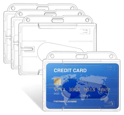 Image de Pochettes pour cartes d'identité, lot de 4, en plastique rigide transparent, à utiliser à l'horizontale avec fermeture à rabat, pochettes transparentes pour cartes d'identité et cartes de crédit