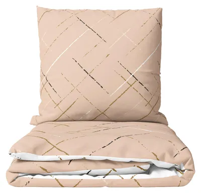 Produktbild von Bettwäsche Baumwolle 155x220 cm Set Beige Streifen Wendebettwäsche mit Reißverschluss Pflegeleicht & Bügelfrei