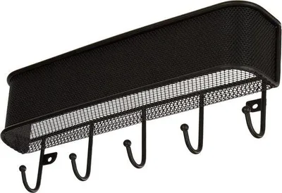 Produktbild von Famanu Schlüsselboard mit Ablage - kleine Hakenliste aus Metall und Kunststoff - Briefablage mit 5 Haken - schwarz