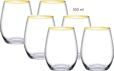 Zdjęcie produktu dla Zestaw szklanek Pasabahce Amber Golden Touch, szkło, szklanki do long drinków 6-częściowy zestaw ze złotym brzegiem 350ml