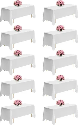 Produktbild von Tischdecken 10er-Set - Rechteckiges Tischtuch 177,8 x 304,8 cm - Wiederverwendbar - Maschinenwaschbar - Polyester - Für Partys Hochzeiten Bankette - Weiß
