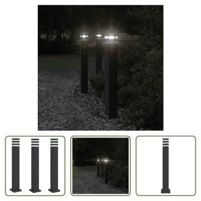 Produktbild von The Living Store Wegeleuchten mit Steckdose 3 Stk. Schwarz 80 cm Aluminium