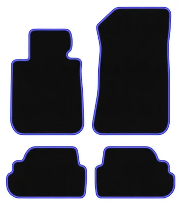 Zdjęcie produktu dla Dywaniki samochodowe welurowe CARLUX-BLUE do: BMW 1 E88 (2004-2011, cabrio) czarne z niebieskim obszyciem, z mocowaniami
