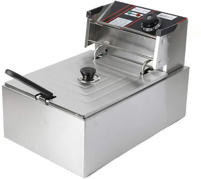 Image de Friteuse avec panier de 6 litres et régulateur de température  Acier inoxydable  Professionnelle  Électrique  Friteuse  À un cylindre