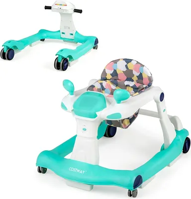 Produktbild von GOPLUS 2 in 1 Faltbarer Lauflernhilfe, Höhenverstellbare Lauflernwagen mit Licht, Musik & Einstellbarer Geschwindigkeit, Babywalker mit Geräuschlose Räder