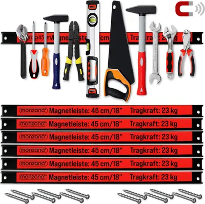 Image de DEUBA® 6x Barre magnétique pour outils 45 cm aimant puissant rangement outils barre aimantée murale charge max. 23 kg