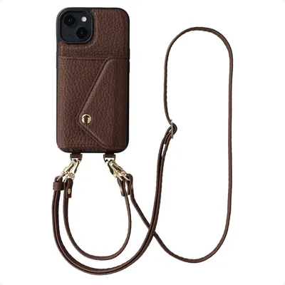 Image de Étui pour téléphone Selencia avec cordon et portefeuille intégré pour Apple iPhone 14 / 13 - Marron chocolat