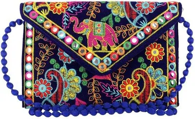 Produktbild von Handgefertigte Mini Clutch-Taschen in Blauw für Frauen, Rajasthani-Design, Geschenk für Hochzeiten und Feiern