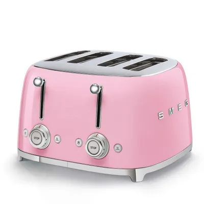 Produktbild von SMEG Edelstahl Toaster 4 Scheiben 6 Modi, Hochglanz, Auftaufunkton, 4 kurze Schlitze, für 4 Scheiben, 2000,00 W, Auftauen, Rösten, Stopp - Pink
