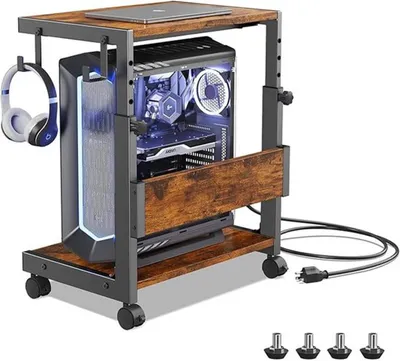Obrázek produktu pro Azomor Nastavitelný stojan na počítač s kolečky – 2patičkový vozík na PC ATX – Stojan na CPU a tiskárnu