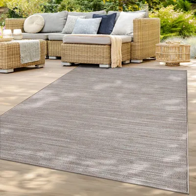 Produktbild von TT Home In-& Outdoorteppich Wetterfest Terrasse Balkon Esszimmer Modernes Boho Design Skandinavisch Meliert Unifarben Größe 80x150 cm
