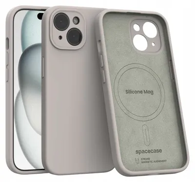 Zdjęcie produktu dla Silikonowe etui magnetyczne z MagSafe SPACECASE Silicone Mag do iPhone 15 Beżowy