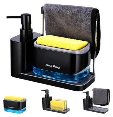 Produktbild von Afwasmitteldispenser mit Nachfüllfunktion, inkl. Tablett und Schwammhalter, für die Küche