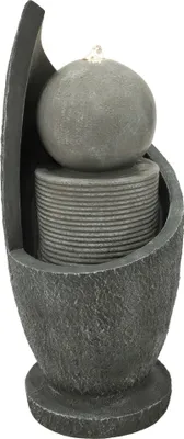 Immagine prodotto di Fontana a cascata da esterno – Fontana da giardino elettrica color grigio – Luci LED bianco caldo – Pompa alimentata a rete – Decorazione per giardino e casa – Zen Cascade – Spazzola per la pulizia