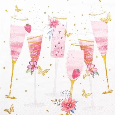 Zdjęcie produktu dla 20 serwetek Salut! - Kieliszki imprezowe różowe 33x33cm