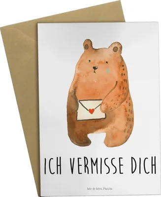 Produktbild von Mr. & Mrs. Panda babykarte Bär Liebesbrief - Weiß - Geschenk, einladungskarten, Liebeskummer, osterkarte, Vermissen, weihnachtskarten, Grußkarte, Freund, Teddy, Partner
