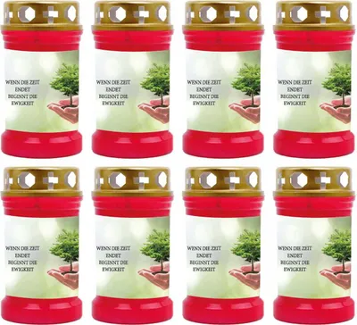 Produktbild von Grabkerze Rot 8er Pack, Brenndauer: 40 Stunden ( je Kerze ), Motiv: Baum