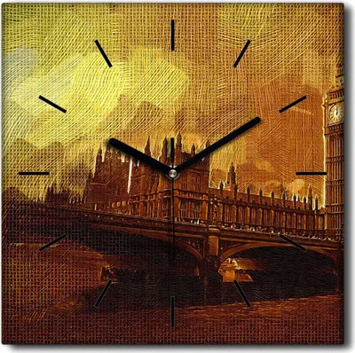 Produktbild von Coloray Uhr auf Leinwand 30x30 cm Wand Uhr Dekoration Wohnzimmer Segeltuch schwarze Hände -London Bridge City.