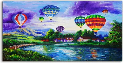 Produktbild von Coloray Acrylbild 140x70  Wandbild Acrylbilder Deko Malerei Luftballons Dorf Wasser