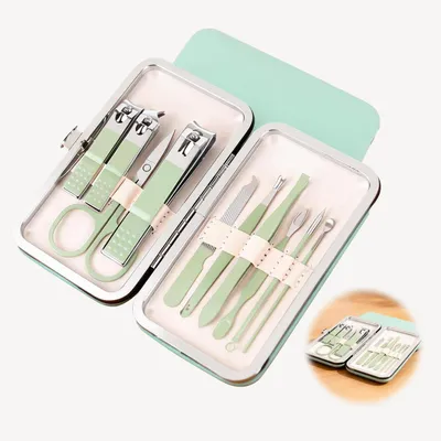 Produktbild von Maniküre-Set 10-teilig Edelstahl Nagelpflege Set mit Lederetui für Damen & Herren