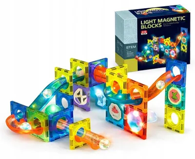 Zdjęcie produktu dla Klocki Magnetyczne LED Kulodrom Tor Kulkowy 49 el. Zestaw Konstrukcyjny