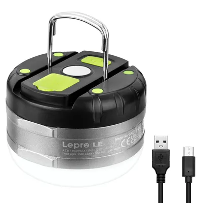 Immagine prodotto di Lampada da campeggio a LED, ricaricabile, potente faretto, portatile e maneggevole, con gancio, 3 livelli di luminosità regolabili. Lampada di emergenza per interruzioni di corrente, escursioni, campeggio, situazioni di emergenza, ecc.