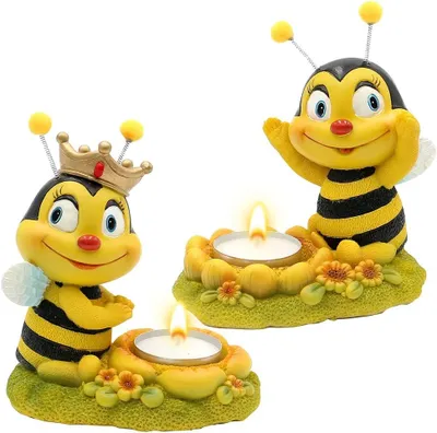 Productafbeelding van Decoratieve figuur bijenpaar met theelichthouder, set van 2, tuindecoratie, polyresin, grootte: L/B/H ca. 7 x 11,5 x 12,5 cm