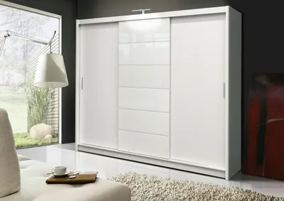 Produktbild von Schwebetürenschrank MALIBU 250 cm mit Glas – Kleiderschrank groß, moderner Schlafzimmer Schrank (Weiss)
