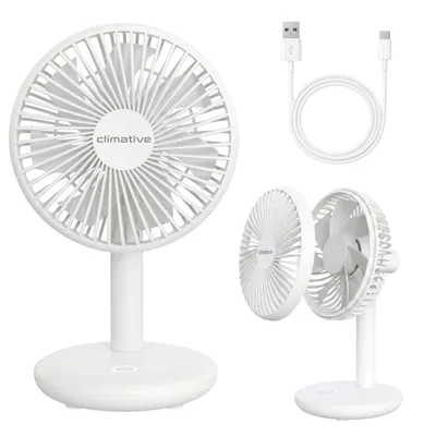 Produktbild von Climative Leiser Tischventilator USB Akku 2000mAh, Ø 14cm Mini Lüfter, 4 Modi, Naturwind, 14H Laufzeit, Camping Ventilator Büro Table Fan BreezGo
