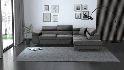 Produktbild von L-Förmiges Ecksofa Waldo für Wohnzimmer, gepolstertes Schlafecke mit Bettkasten (Stoff: monolith 92 - grau, Ottomane: rechts)