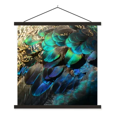 Produktbild von MuchoWow® Textilposter Federn - Pfauenfedern - Pfau - Blau - Kunst 90x90 cm mit schwarzem Rahmen - Magnetisches