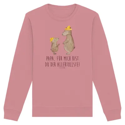 Produktbild von Mr. & Mrs. Panda Baumwoll Pullover Bären mit Hut Größe L - Canyon Pink - Geschenk, Muttertag, Kinder, Vatertag, Sweater, Sweatshirt, Pulli, Familie, Family