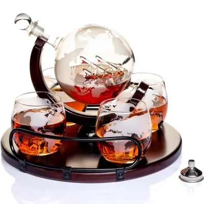 Zdjęcie produktu dla Zestaw do dekantacji whisky Kemstood 8 w 1 – 4 kieliszki