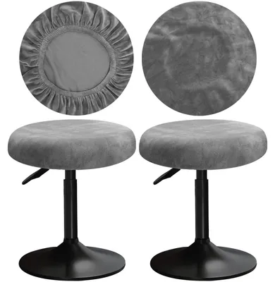 Samt-Barhockerbezüge 30-40 cm, 2 Stück, Grau, weich, elastisch