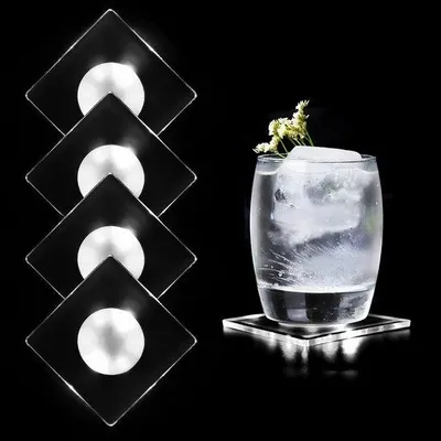 Produktbild von Weiße LED-Untersetzer Set 4 Stück, wasserdicht, für Gläser und Flaschen