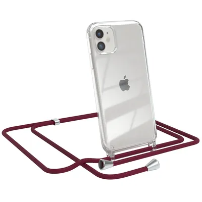 Produktbild von EAZY CASE Handykette kompatibel mit Apple iPhone 11, Handyhülle mit Umhängeband, Handykordel, Schutzhülle Clear, Band in Rot
