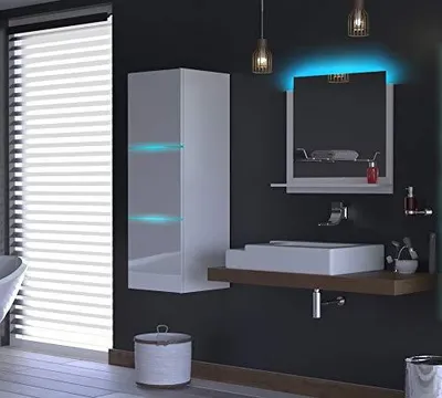 Produktbild von Furnitech ALIUS 5 I Badezimmer Bademöbel Badeschränke Spiegel Set (LED RGB (16 Farben), Weiß)