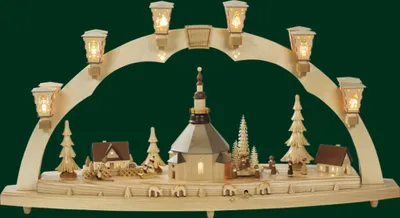 Produktbild von Schwibbogen Seiffener Kirche und Kurrendesänger (80x40cm) von Richard Glässer