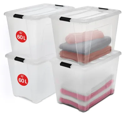 Obrázek produktu pro Úložný box - Úložná krabice - Stohovatelný - 60 litrů - Průhledný - 58 x 39,5 x 36,5 cm