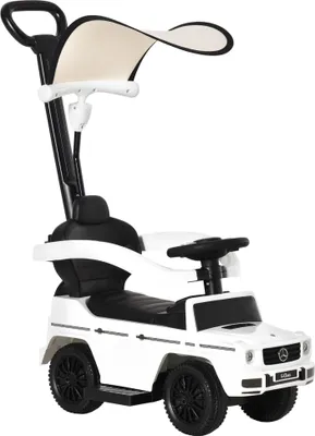 Produktbild von HOMCOM Rutschauto für Kinder ab 12 Monaten, Mercedes G350 Pusher Walker mit Hupe, abnehmbarem Verdeck, Rückenlehne und Handlauf, 85,5 x 40,5 x 95 cm, Weiß