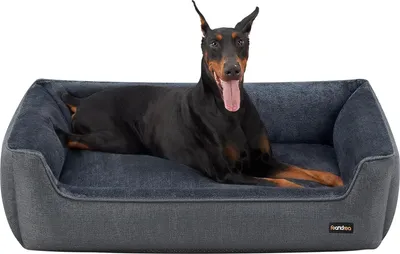 Produktbild von Feandrea Hundebett, Hundekissen in Leinenoptik, Hundekorb, erhöhte Kanten, rutschfester Boden, abnehmbarer Bezug, waschbar, XXL,