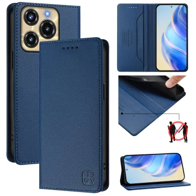 Image de Etui en cuir pour Oukitel C69, étui à rabat avec fentes pour cartes, portefeuille et support Bleu