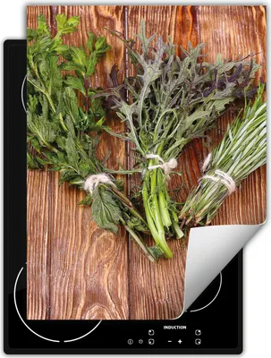 Produktbild von DarHaus Herdabdeckplatte Einteilig Küche Abdeckplatte für Glaskeramikkochfeld Abdeckung Induktionskochfeld Aufrollbare Matte 40x52 cm, Holz - Kräuter
