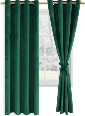 Immagine prodotto di Tende oscuranti in velluto, set con anelli, adatte per camere da letto e soggiorni, 140 x 225 cm, verde scuro