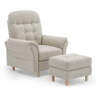 Immagine prodotto di COMHOMA poltrona reclinabile Poltrona TV con schienale regolabile 4 marce fino a 160°, cuscino in piuma con sgabello Poltrona reclinabile singola da salotto Beige
