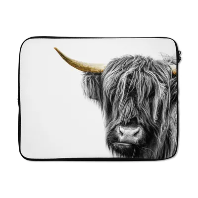 Produktbild von MuchoWow® Laptop Hülle 17 Zoll Laptoptasche Schottischer Highlander - Tiere - Schwarz - Gold - Zipper - Schutzabdeckung