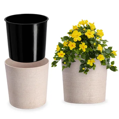 Produktbild von KADAX Blumentopf mit Holzspänen "Lecce", Blumentopfschutz, 19cm, Weiß
